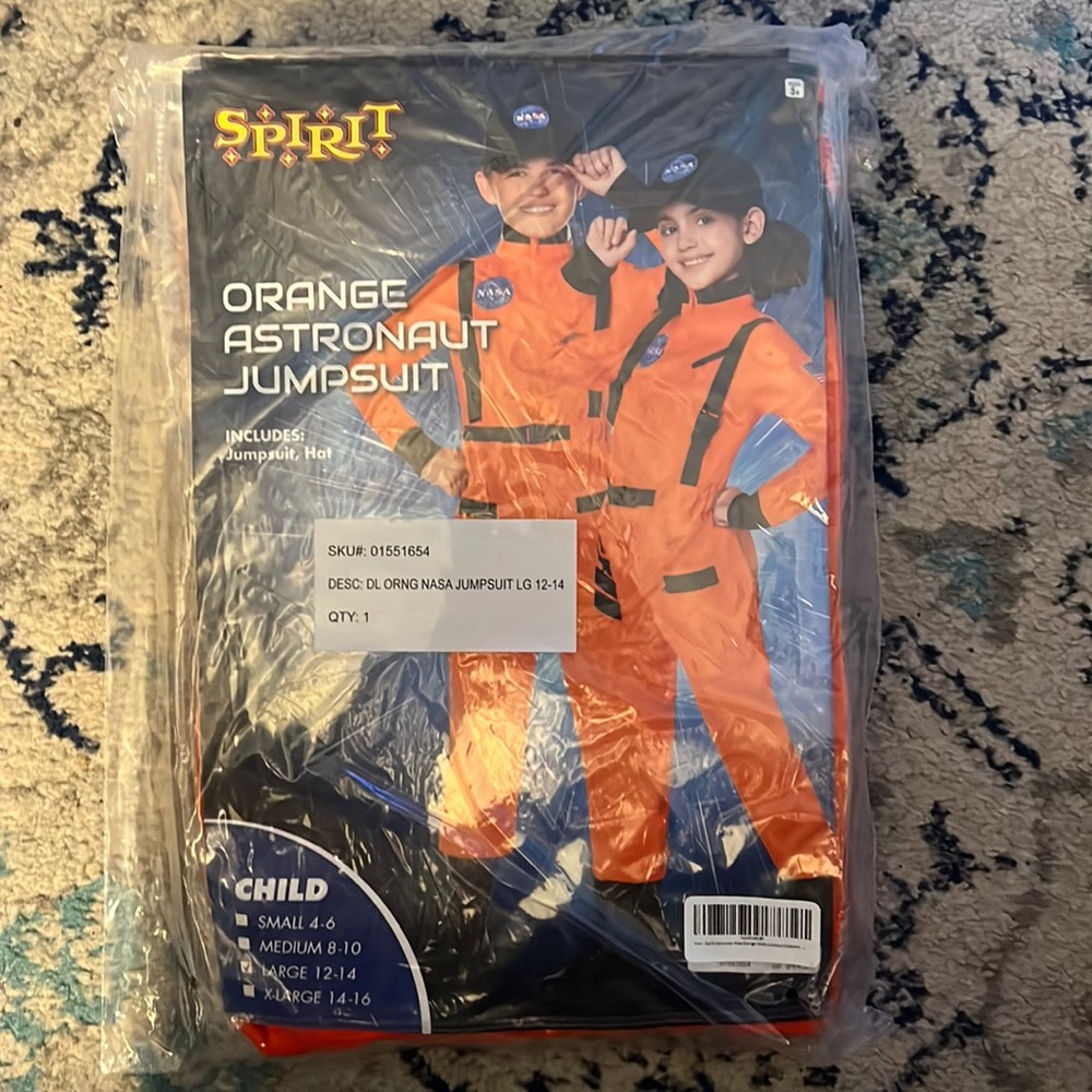NASA orange astronaut jumpsuit with hat